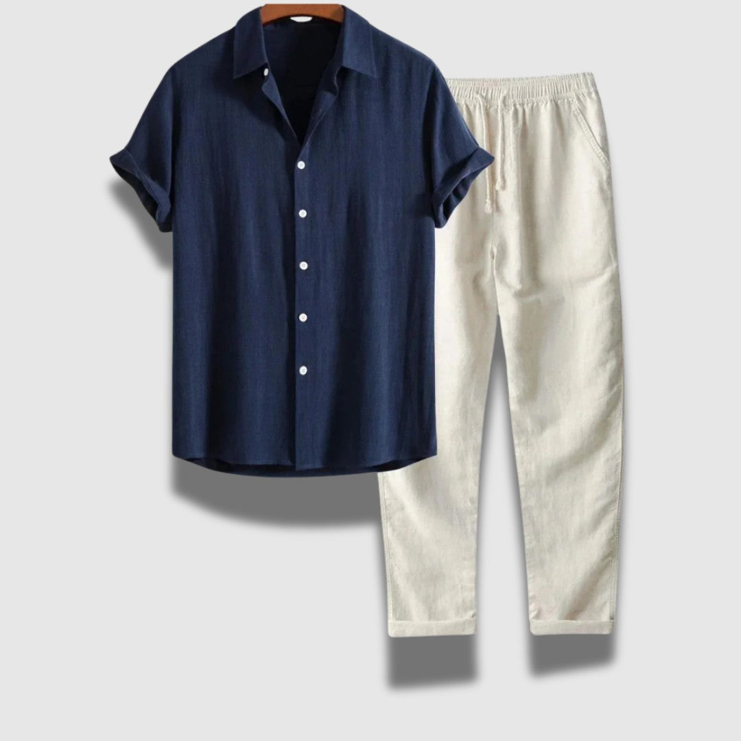 Heren casual overhemd en broekset – ademend, relaxed en stijlvol