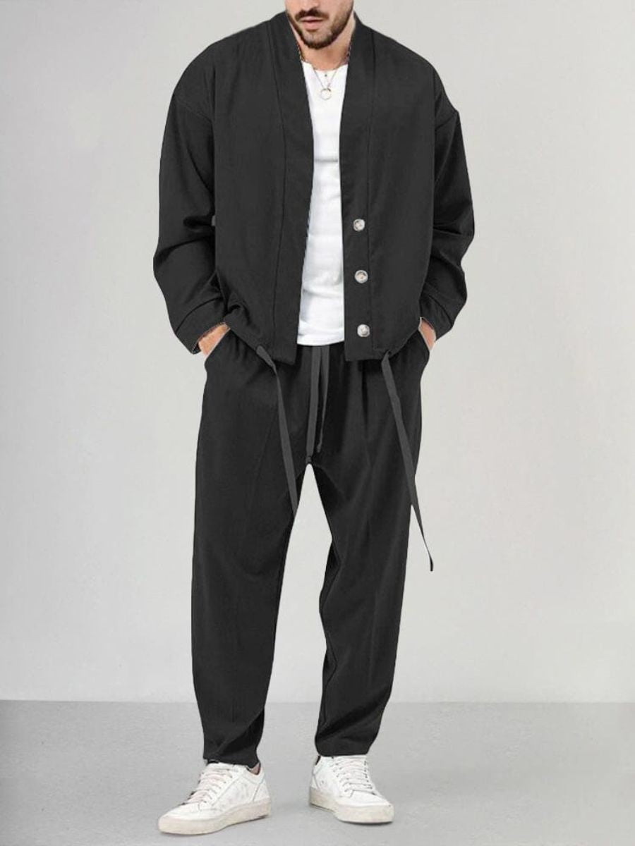 Heren overhemd met knoopjes en joggingbroekset – Smart Casual & Comfortabel