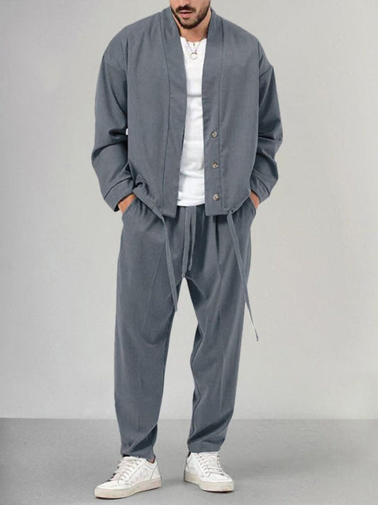 Heren overhemd met knoopjes en joggingbroekset – Smart Casual & Comfortabel