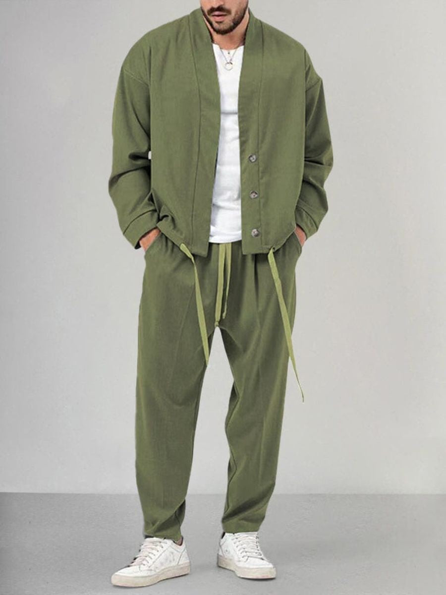 Heren overhemd met knoopjes en joggingbroekset – Smart Casual & Comfortabel