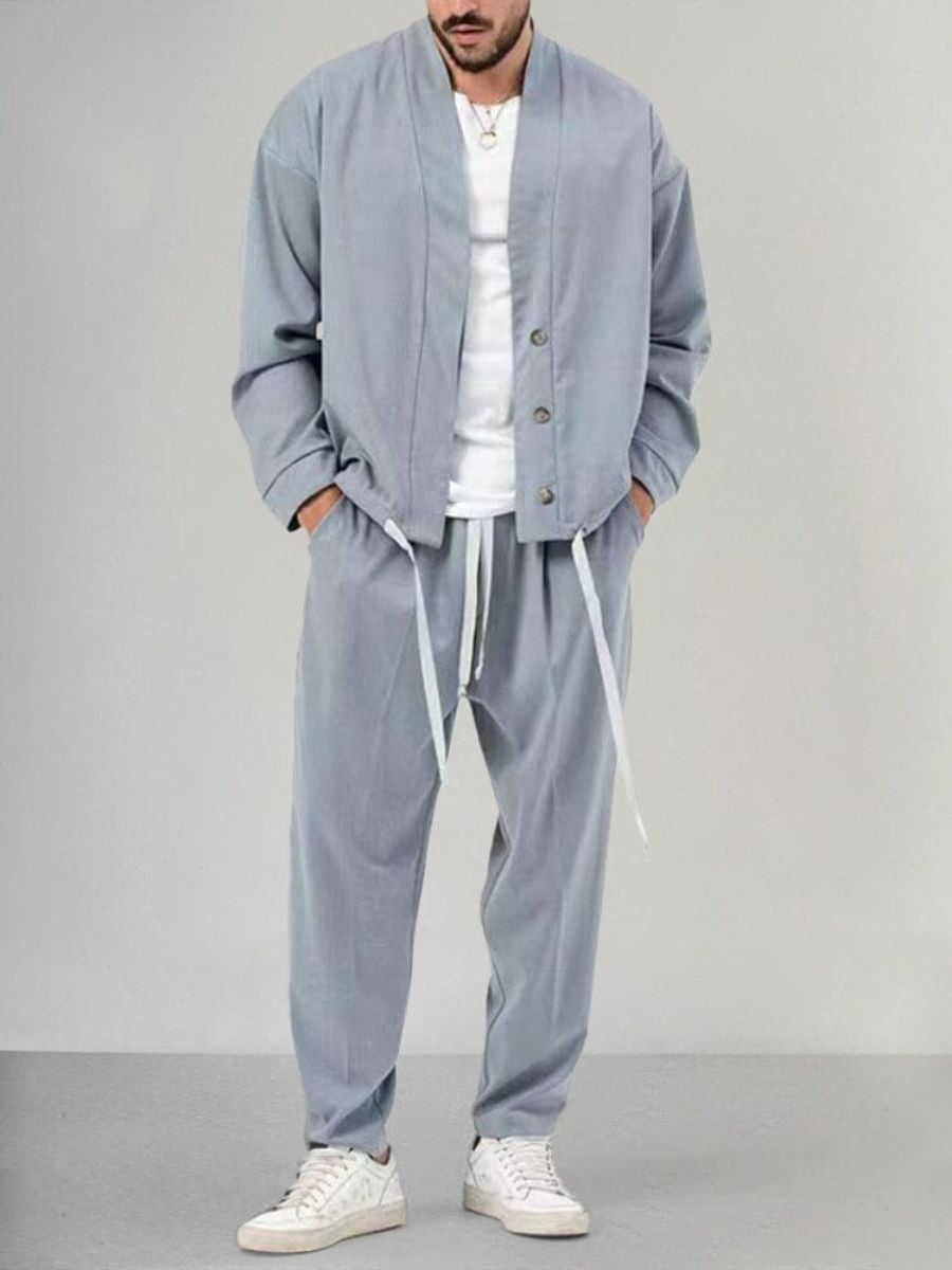 Heren overhemd met knoopjes en joggingbroekset – Smart Casual & Comfortabel