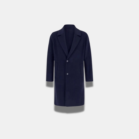 Lange blauwe winterjas voor dames – elegant, warm en op maat gemaakt