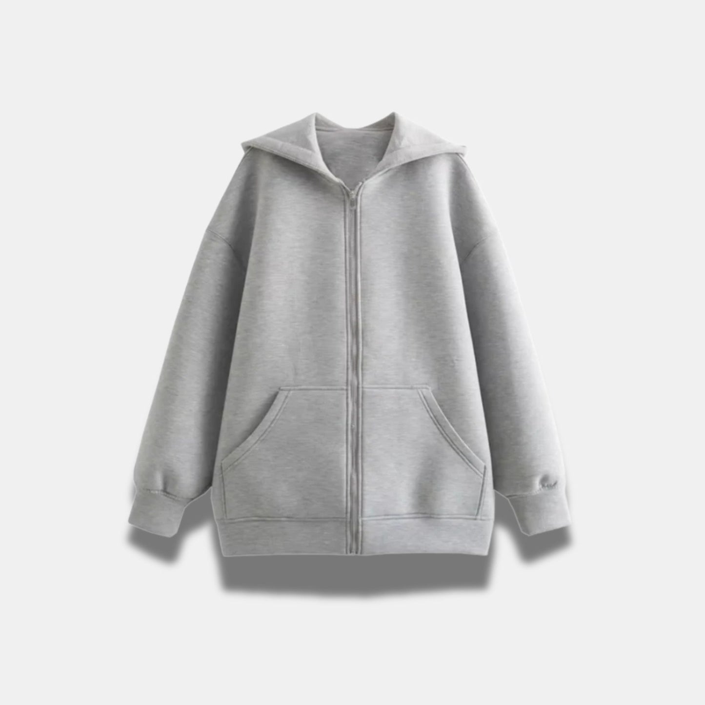 Oversized damesvest met rits en capuchon in grijs – zacht, stijlvol en geschikt voor laagjes