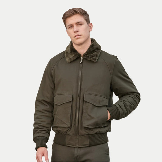 Premium militairgroen bomberjack voor heren voor winterwarmte