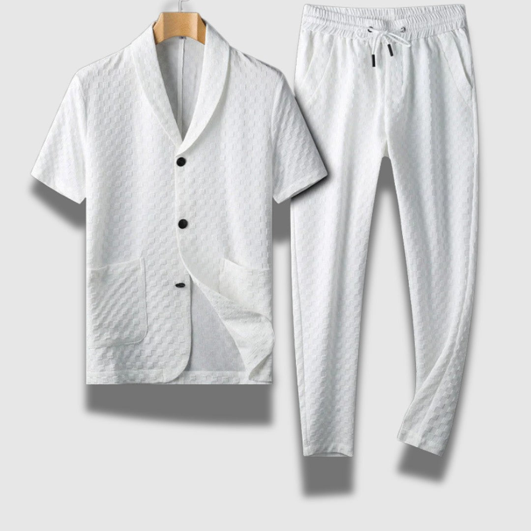 Set van geribbeld overhemd en broek voor heren – moderne elegantie in bijpassende stijl