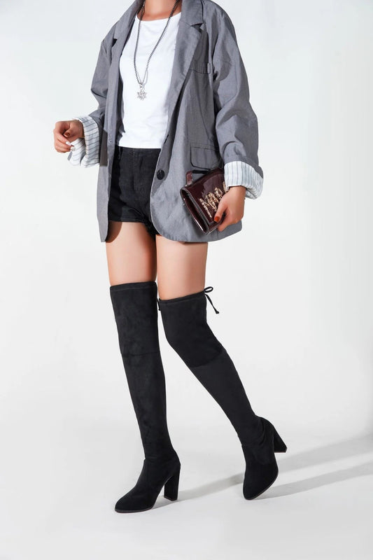 Zwarte Overknee-Laarzen voor Herfst en Winter